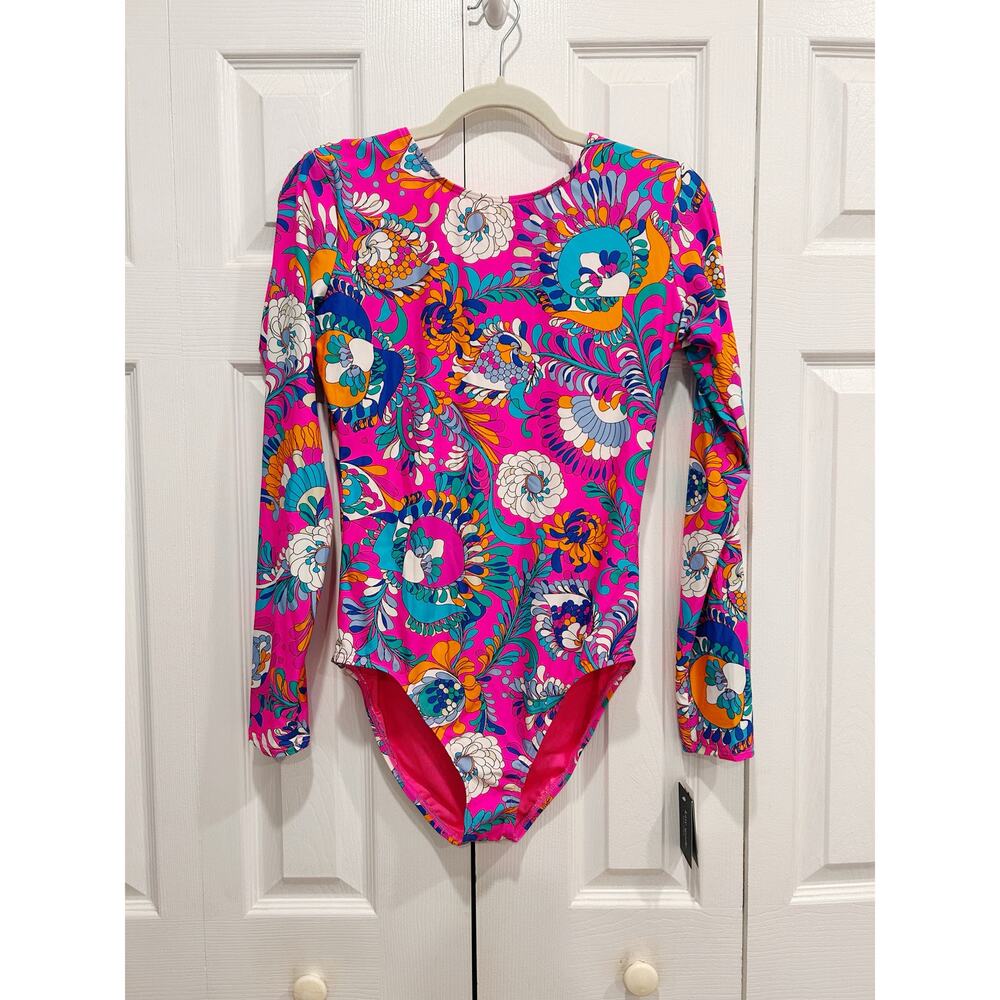 Kate Spade Pink Sea Garden Long Sleeve One Piece Rash Guard Swimsuit Size M NWT - Picture 1 of 8